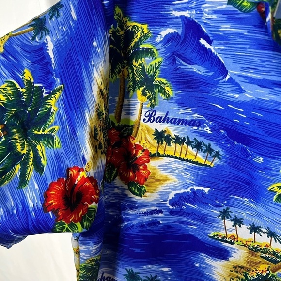 RINA HAWAIIN BUTTON DOWN SHIRT BLUE  SHORT SLEEVE PALM TREE BEACH VTG MEN LARGE - Picture 6 of 10